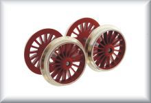 2 drive wheel sets, completely for one locomotive, broad version (4 wheels), dark red, zinc cast iron nickel-plated, without copper, complete price.